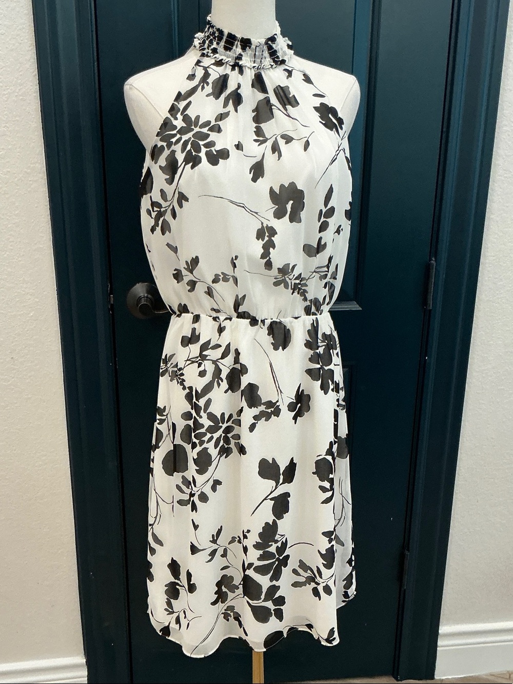 White House Black Market Black & White Floral Halter Midi Dress